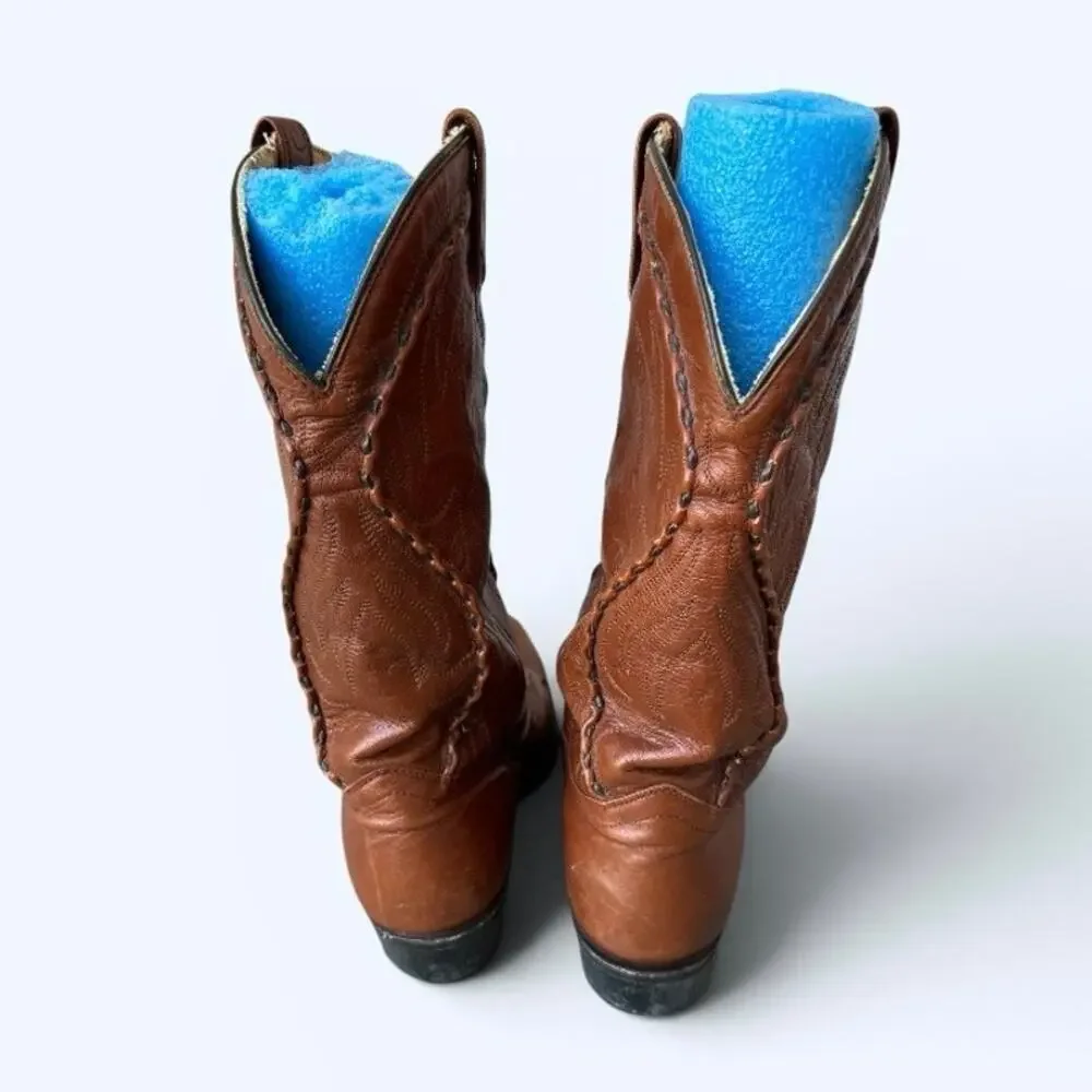 Vintage Western Cowboy Boots Men’s Size 12D Brown Leather Snip Toe Whip Stitched